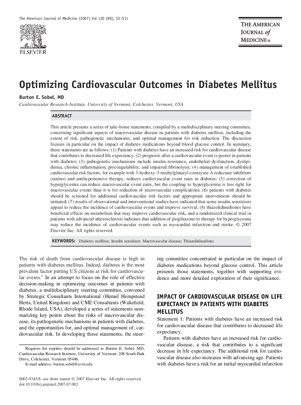 Optimizing Cardiovascular Outcomes in Diabetes Mellitus