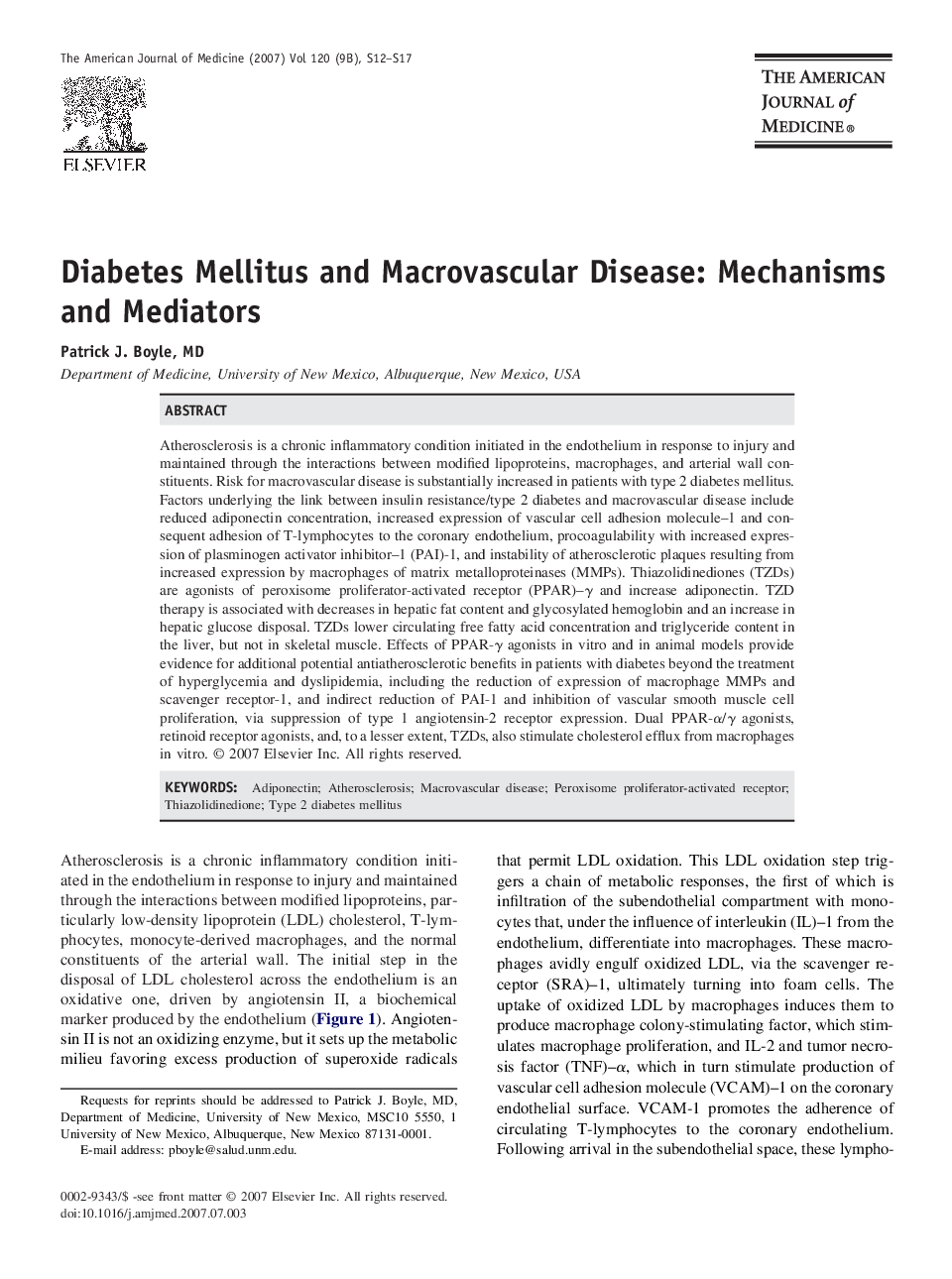 Diabetes Mellitus and Macrovascular Disease: Mechanisms and Mediators