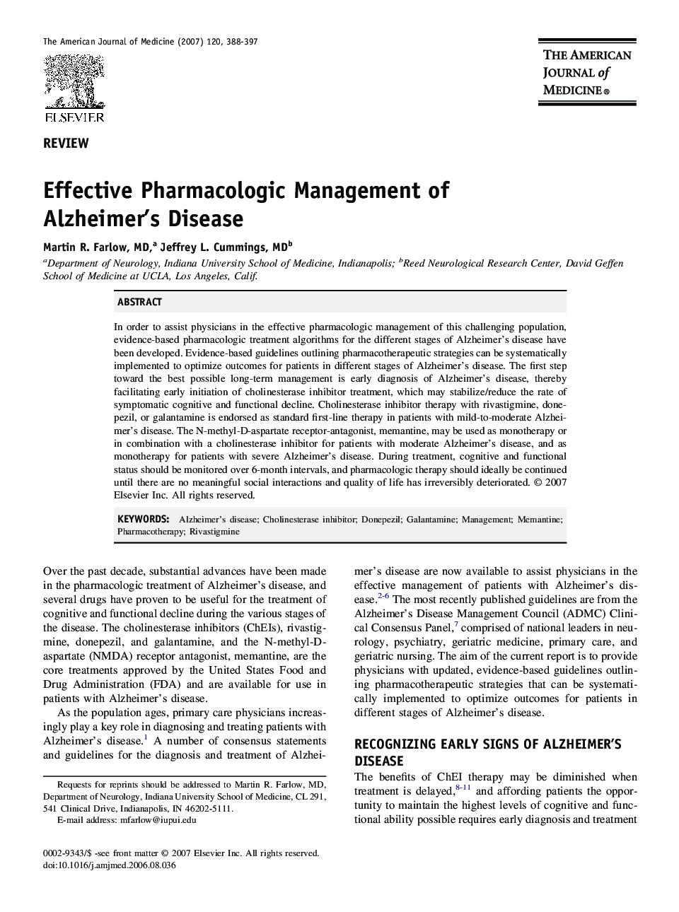 Effective Pharmacologic Management of Alzheimer’s Disease