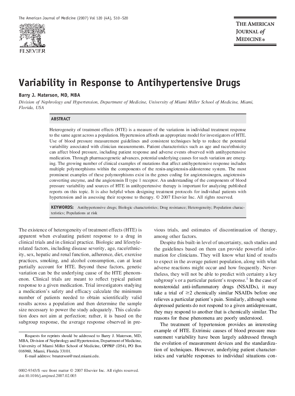 Variability in Response to Antihypertensive Drugs