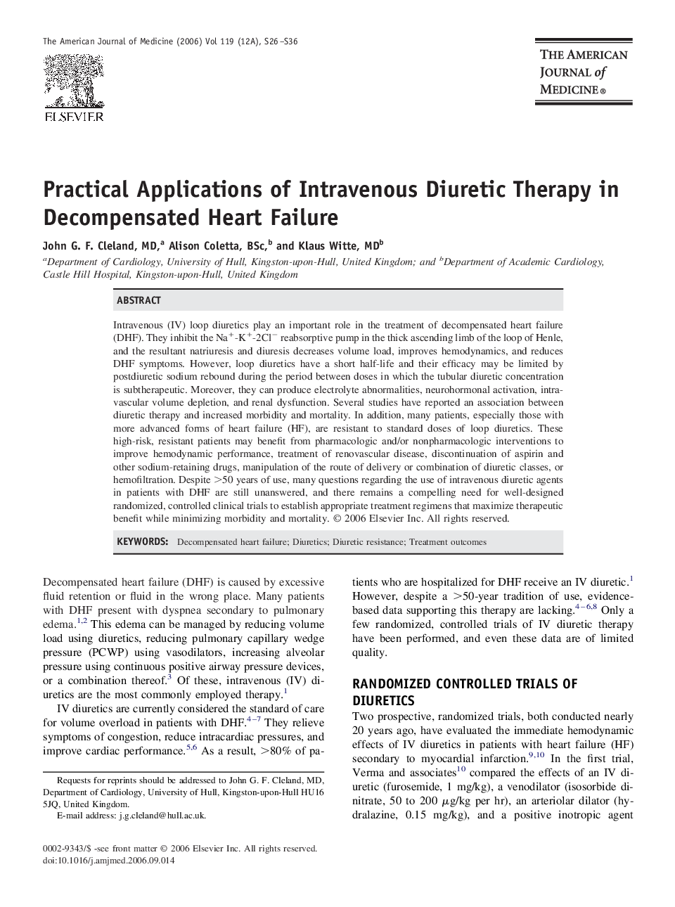 Practical Applications of Intravenous Diuretic Therapy in Decompensated Heart Failure