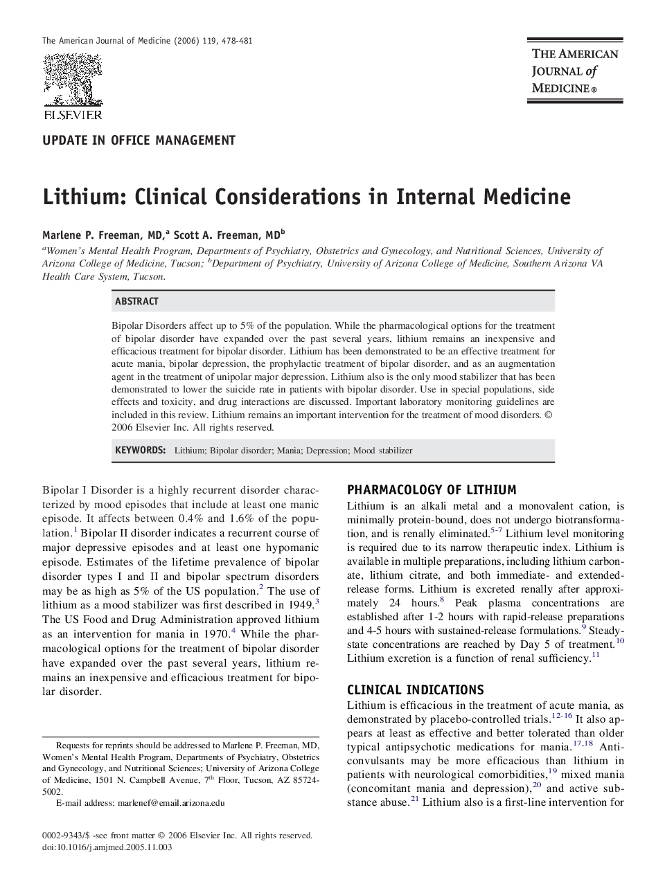 Lithium: Clinical Considerations in Internal Medicine