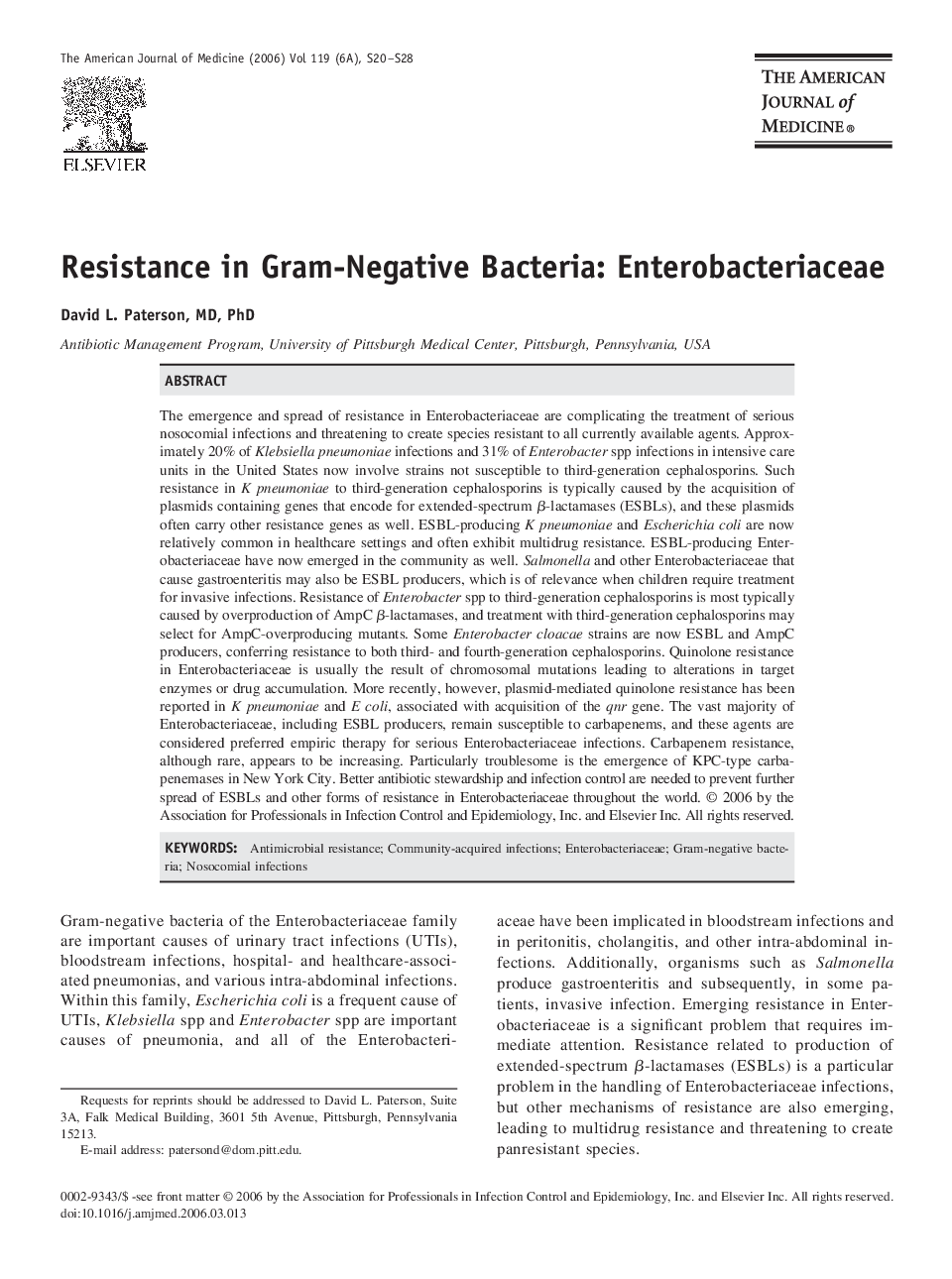 Resistance in Gram-Negative Bacteria: Enterobacteriaceae