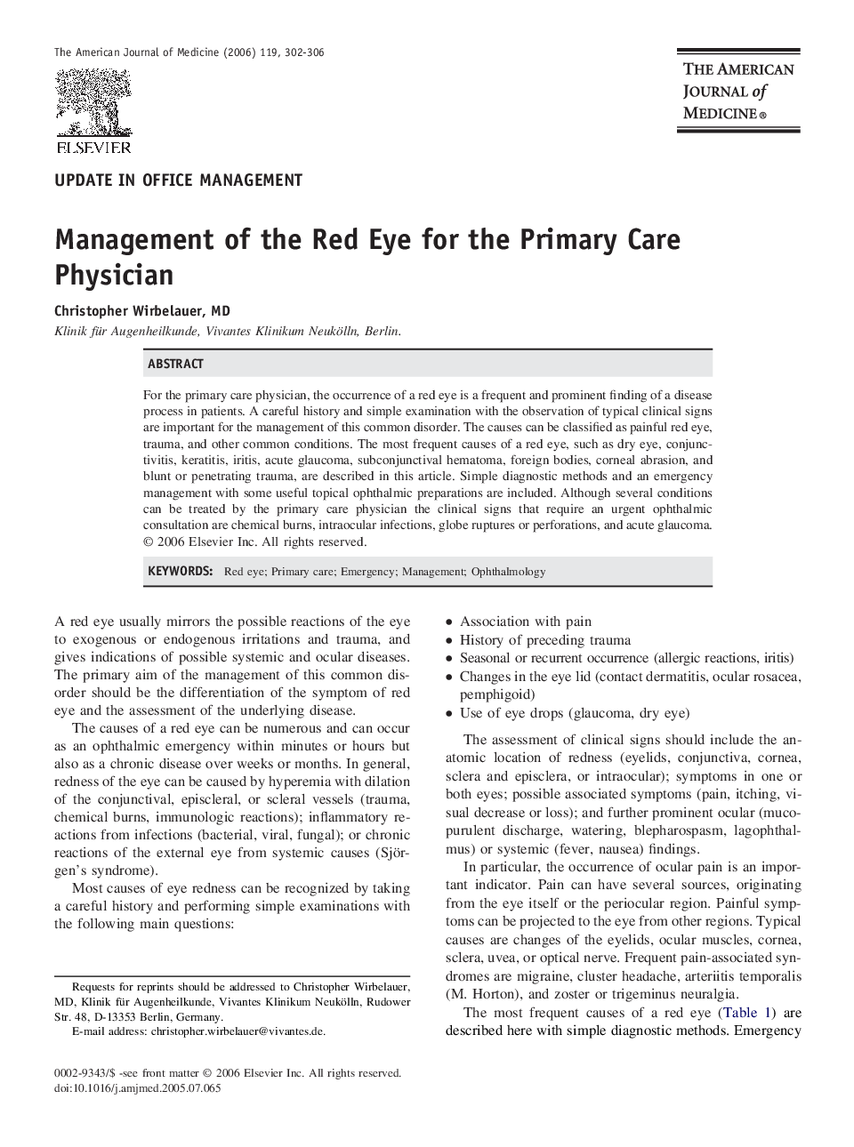 عکس صفحه اول مقاله: Management of the Red Eye for the Primary Care Physician Management of the Red Eye for the Primary Care Physician