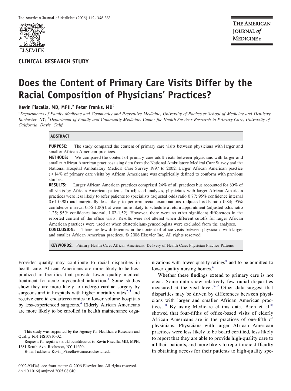 Does the Content of Primary Care Visits Differ by the Racial Composition of Physicians' Practices?