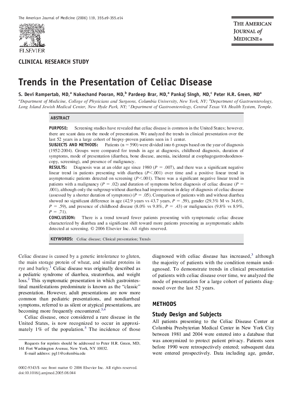 Trends in the Presentation of Celiac Disease