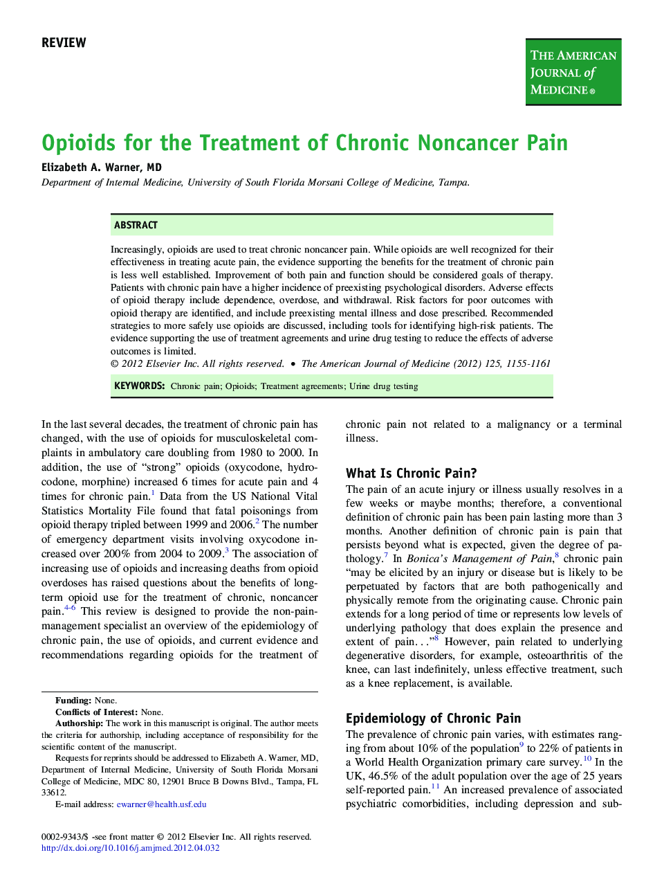 Opioids for the Treatment of Chronic Noncancer Pain 