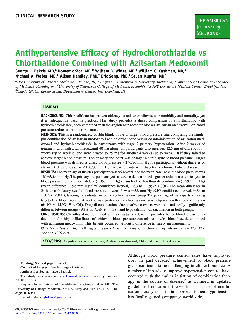 عکس صفحه اول مقاله: Antihypertensive Efficacy of Hydrochlorothiazide vs Chlorthalidone Combined with Azilsartan Medoxomil Antihypertensive Efficacy of Hydrochlorothiazide vs Chlorthalidone Combined with Azilsartan Medoxomil