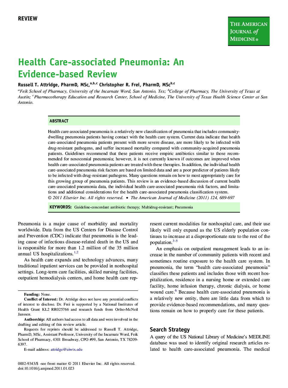 Health Care-associated Pneumonia: An Evidence-based Review 