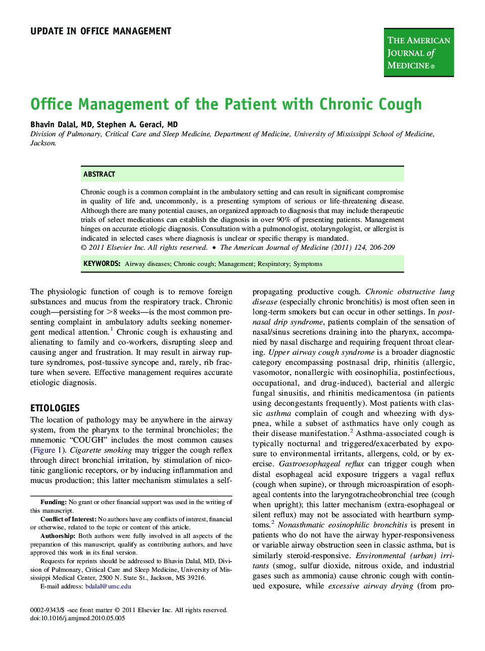عکس صفحه اول مقاله: Office Management of the Patient with Chronic Cough Office Management of the Patient with Chronic Cough