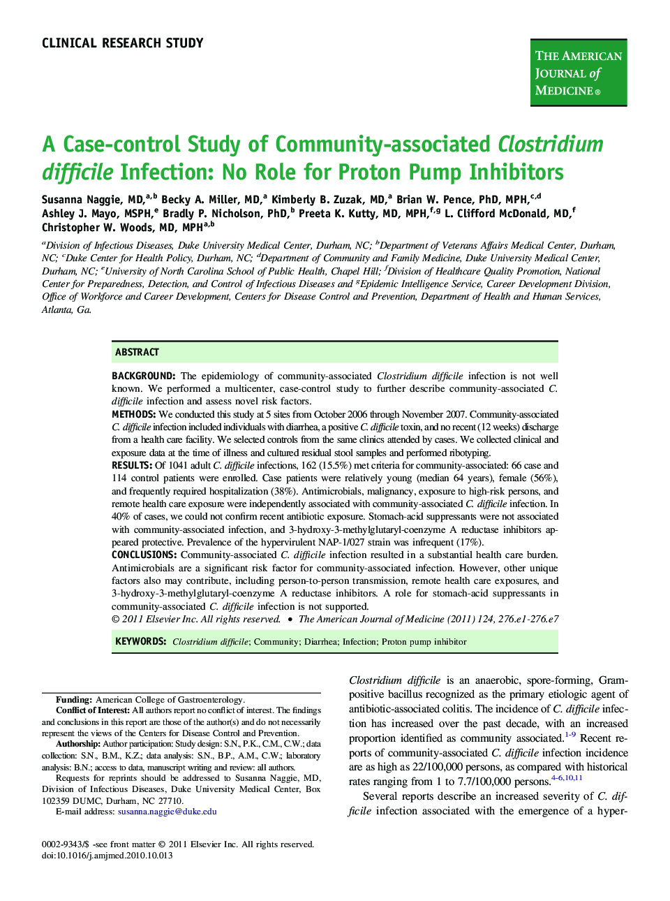 عکس صفحه اول مقاله: A Case-control Study of Community-associated Clostridium difficile Infection: No Role for Proton Pump Inhibitors A Case-control Study of Community-associated Clostridium difficile Infection: No Role for Proton Pump Inhibitors