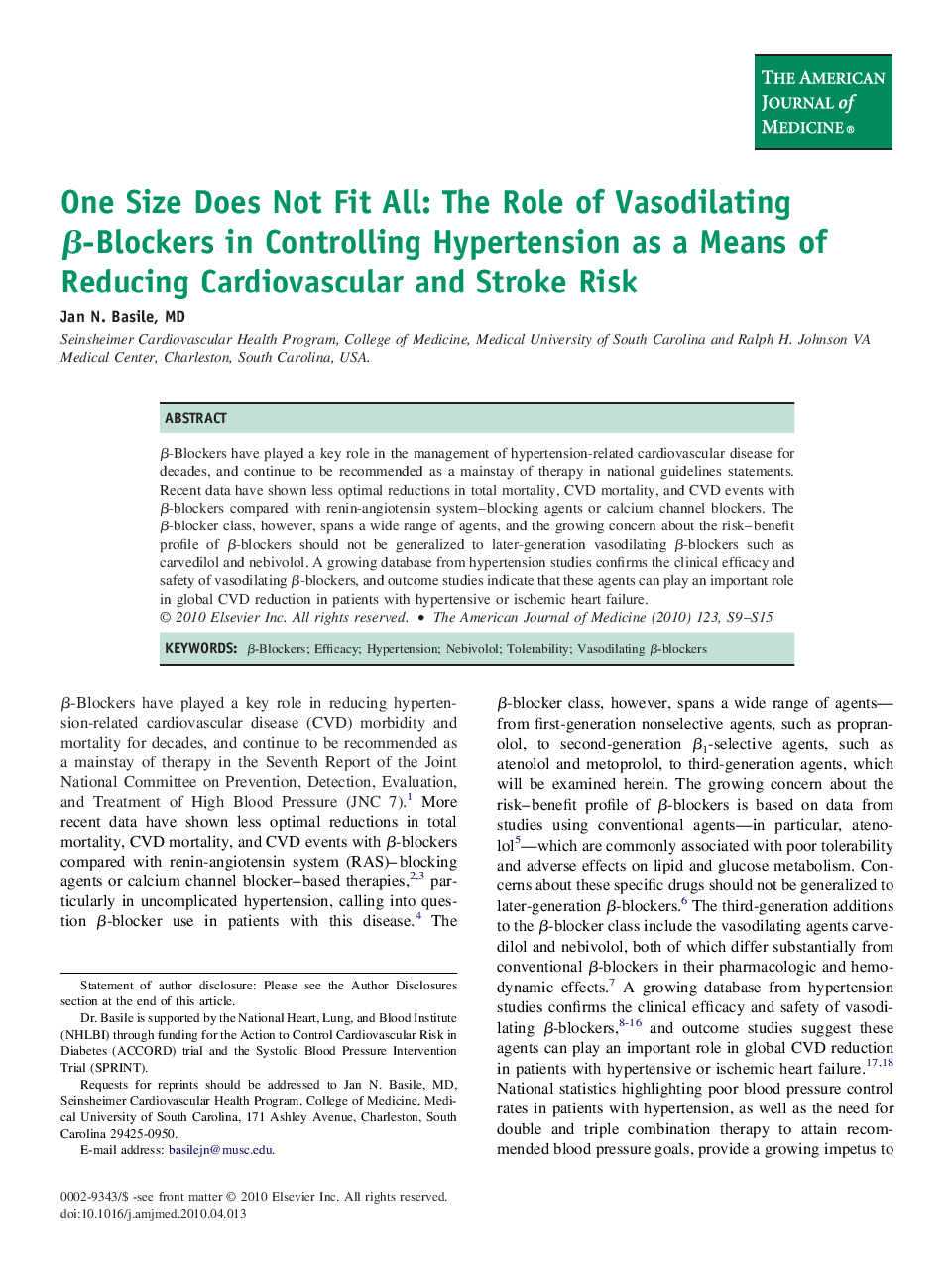 One Size Does Not Fit All: The Role of Vasodilating Î²-Blockers in Controlling Hypertension as a Means of Reducing Cardiovascular and Stroke Risk