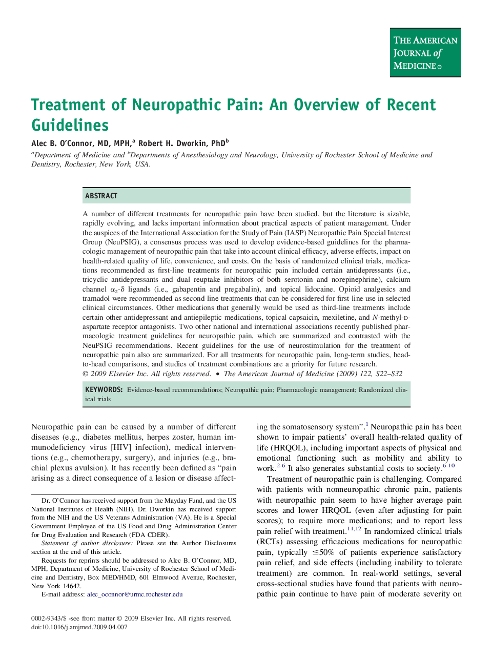 Treatment of Neuropathic Pain: An Overview of Recent Guidelines 