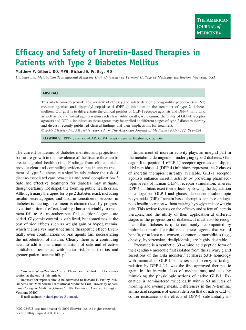 Efficacy and Safety of Incretin-Based Therapies in Patients with Type 2 Diabetes Mellitus 