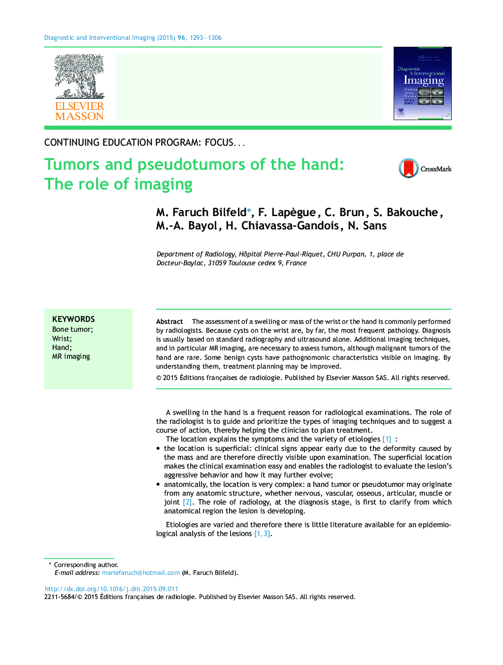 Tumors and pseudotumors of the hand: The role of imaging