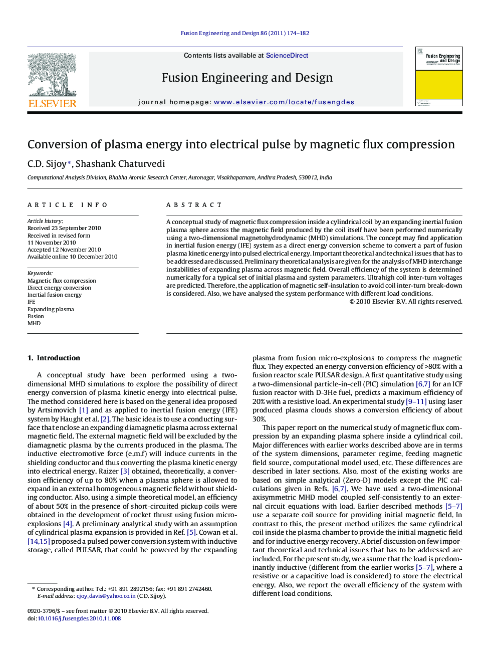 Conversion of plasma energy into electrical pulse by magnetic flux compression