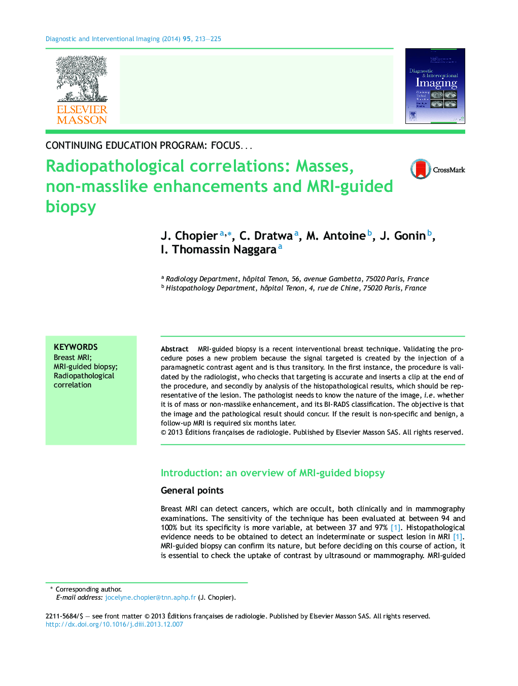 Radiopathological correlations: Masses, non-masslike enhancements and MRI-guided biopsy