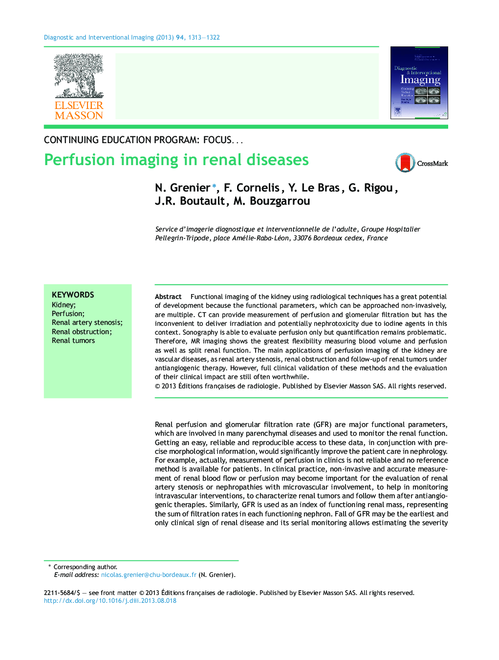 Perfusion imaging in renal diseases