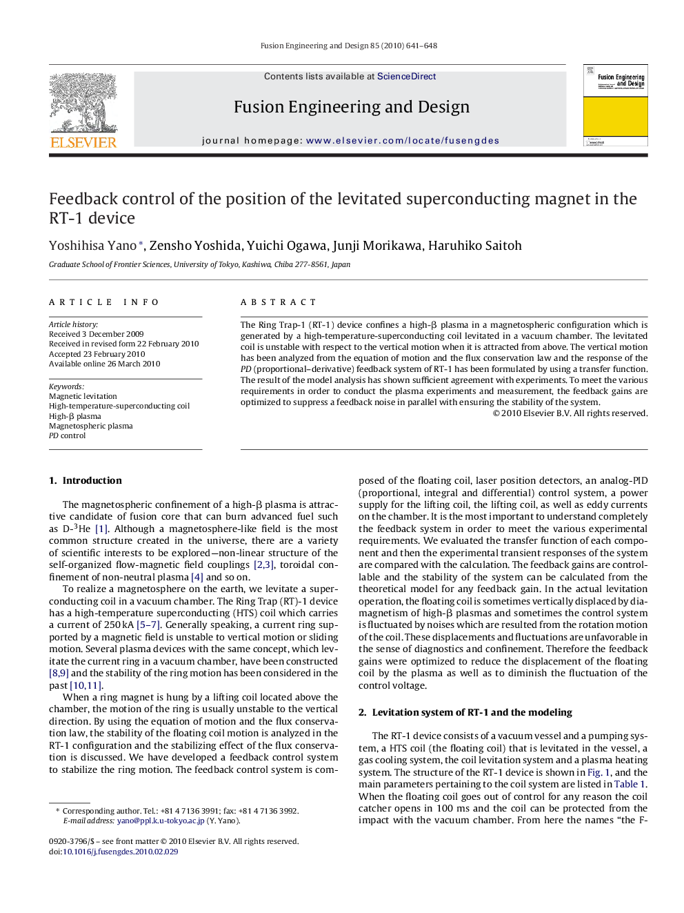 Feedback control of the position of the levitated superconducting magnet in the RT-1 device