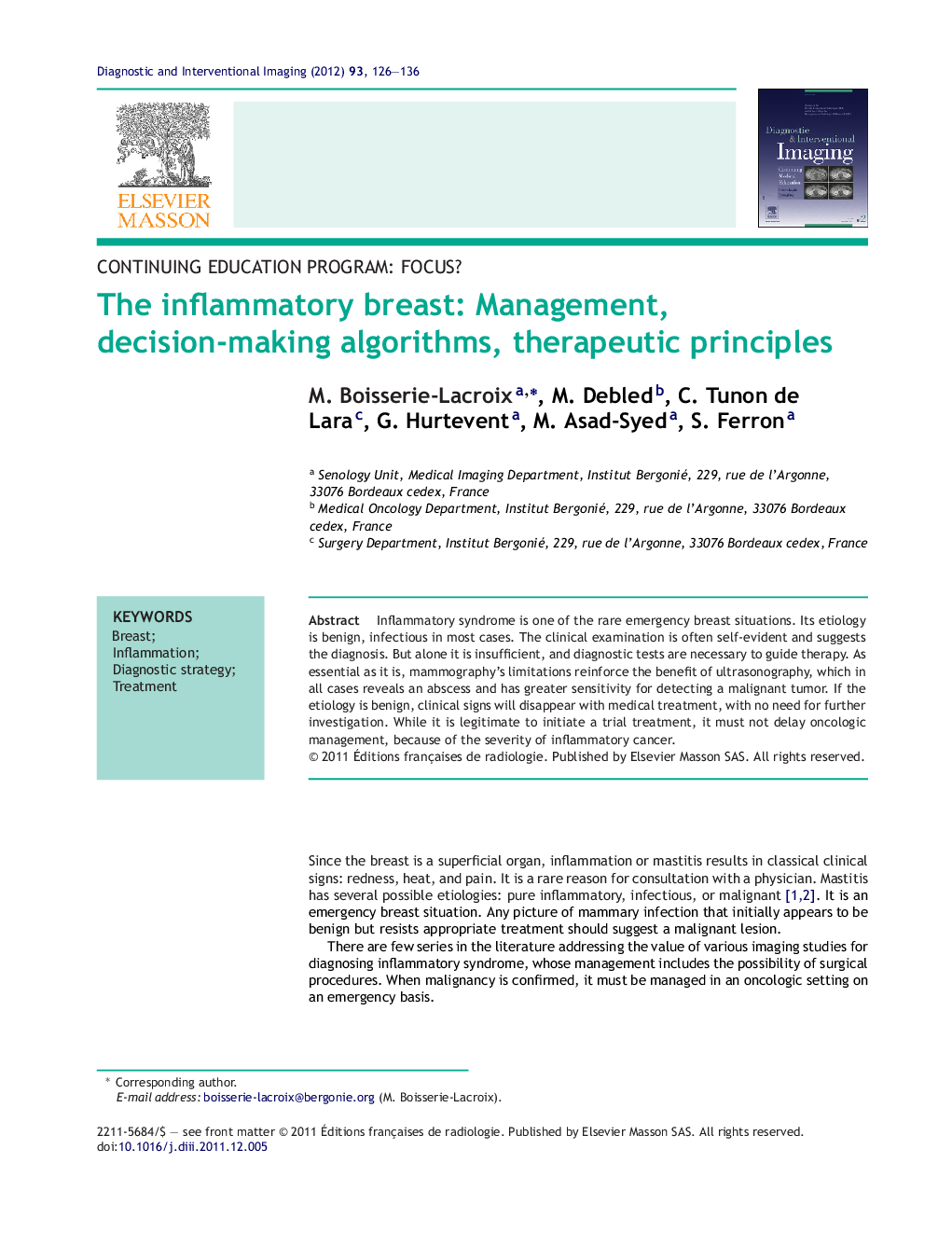 The inflammatory breast: Management, decision-making algorithms, therapeutic principles