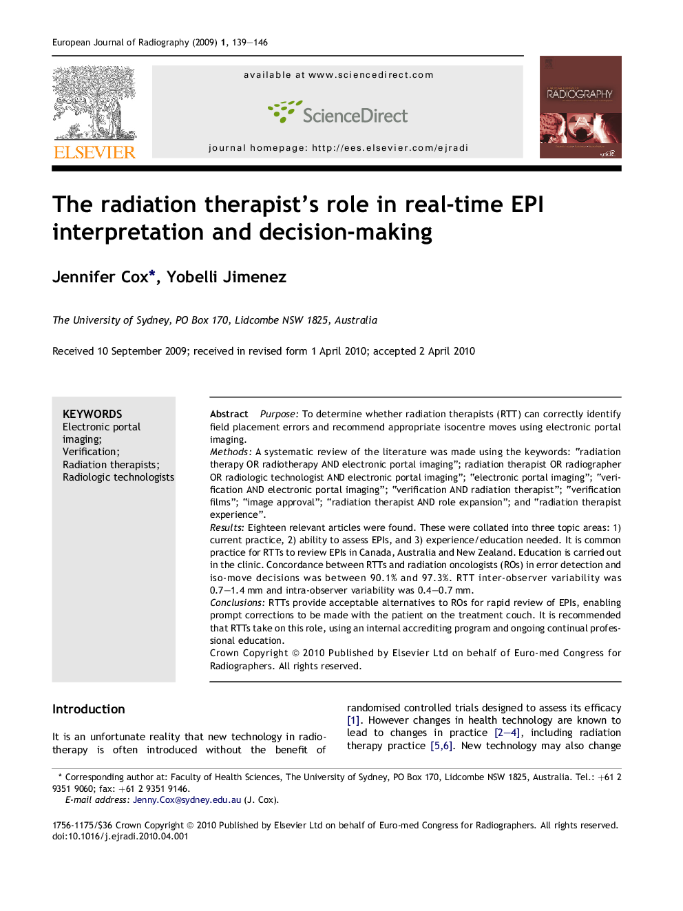 The radiation therapist's role in real-time EPI interpretation and decision-making