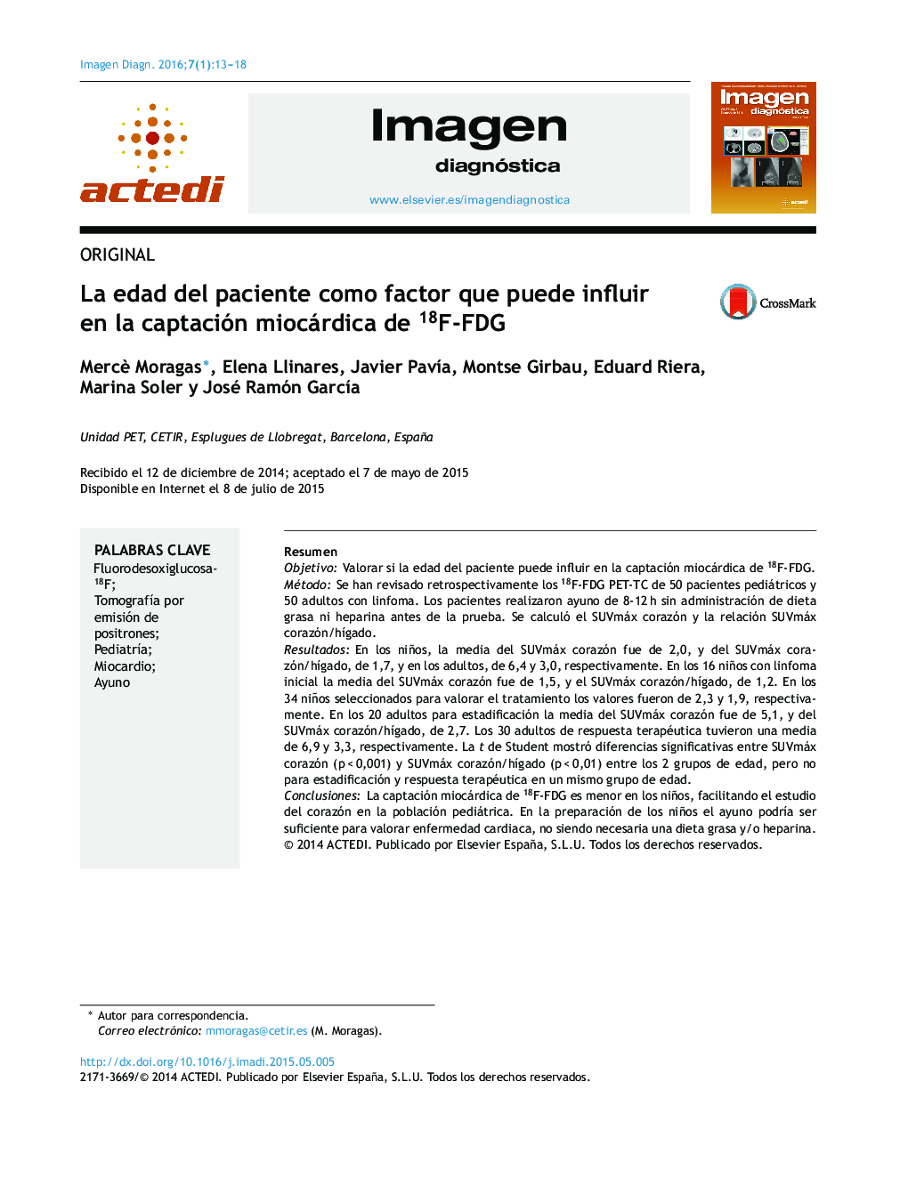 La edad del paciente como factor que puede influir en la captación miocárdica de 18F-FDG