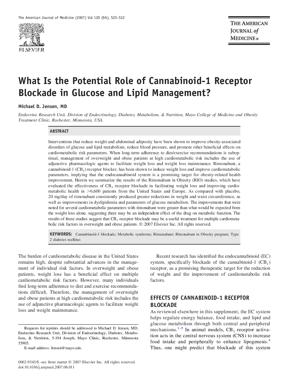 What Is the Potential Role of Cannabinoid-1 Receptor Blockade in Glucose and Lipid Management?