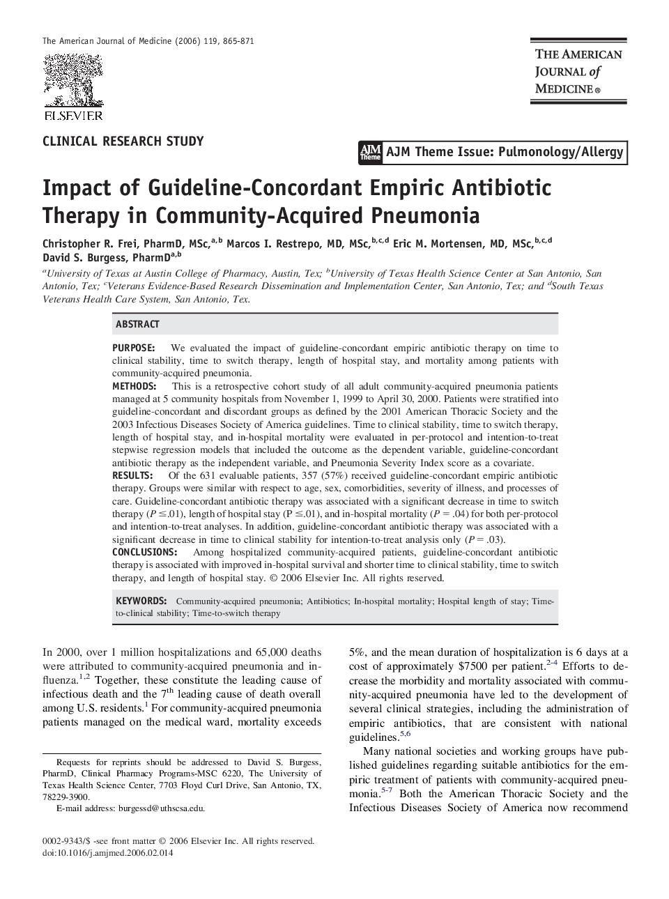 Impact of Guideline-Concordant Empiric Antibiotic Therapy in Community-Acquired Pneumonia