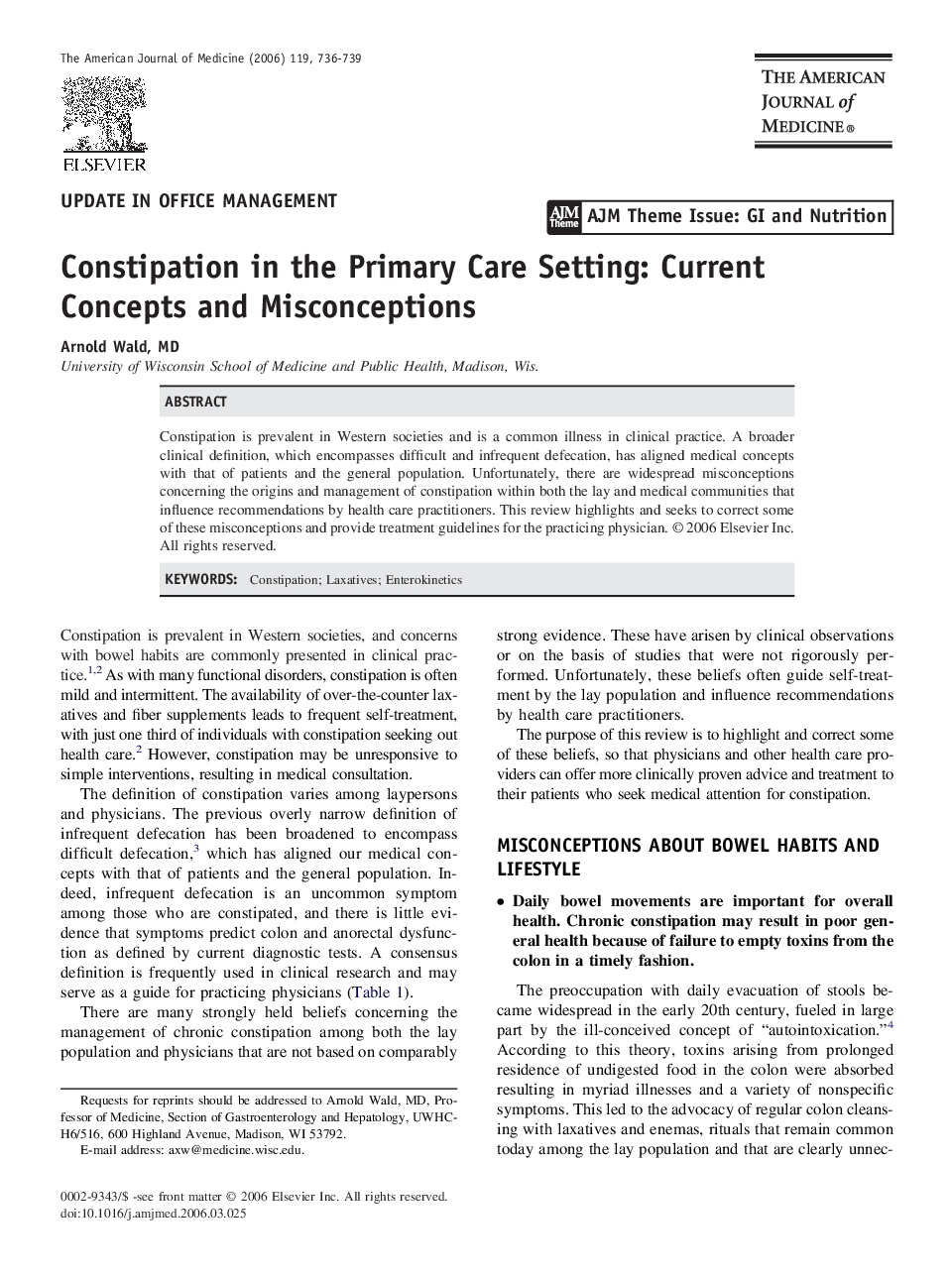 Constipation in the Primary Care Setting: Current Concepts and Misconceptions