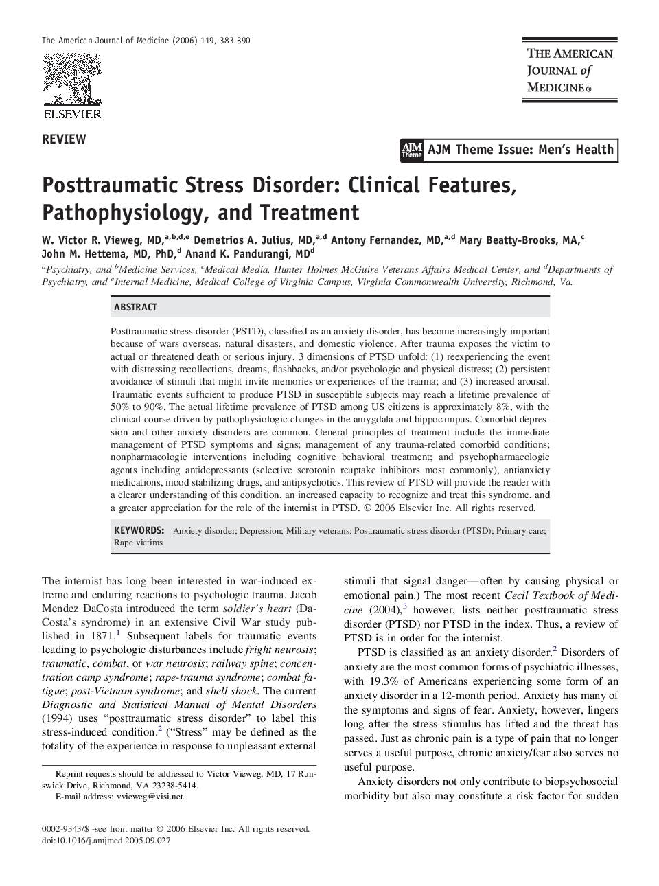 Posttraumatic Stress Disorder: Clinical Features, Pathophysiology, and Treatment