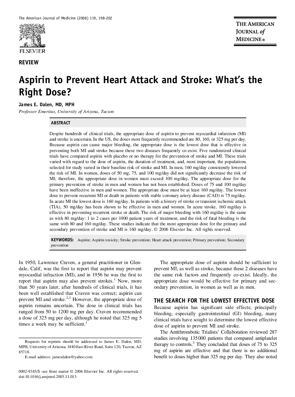 Aspirin to Prevent Heart Attack and Stroke: What’s the Right Dose?