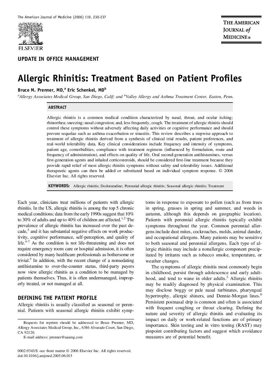 Allergic Rhinitis: Treatment Based on Patient Profiles
