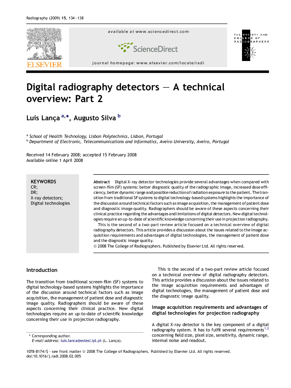 Digital radiography detectors – A technical overview: Part 2