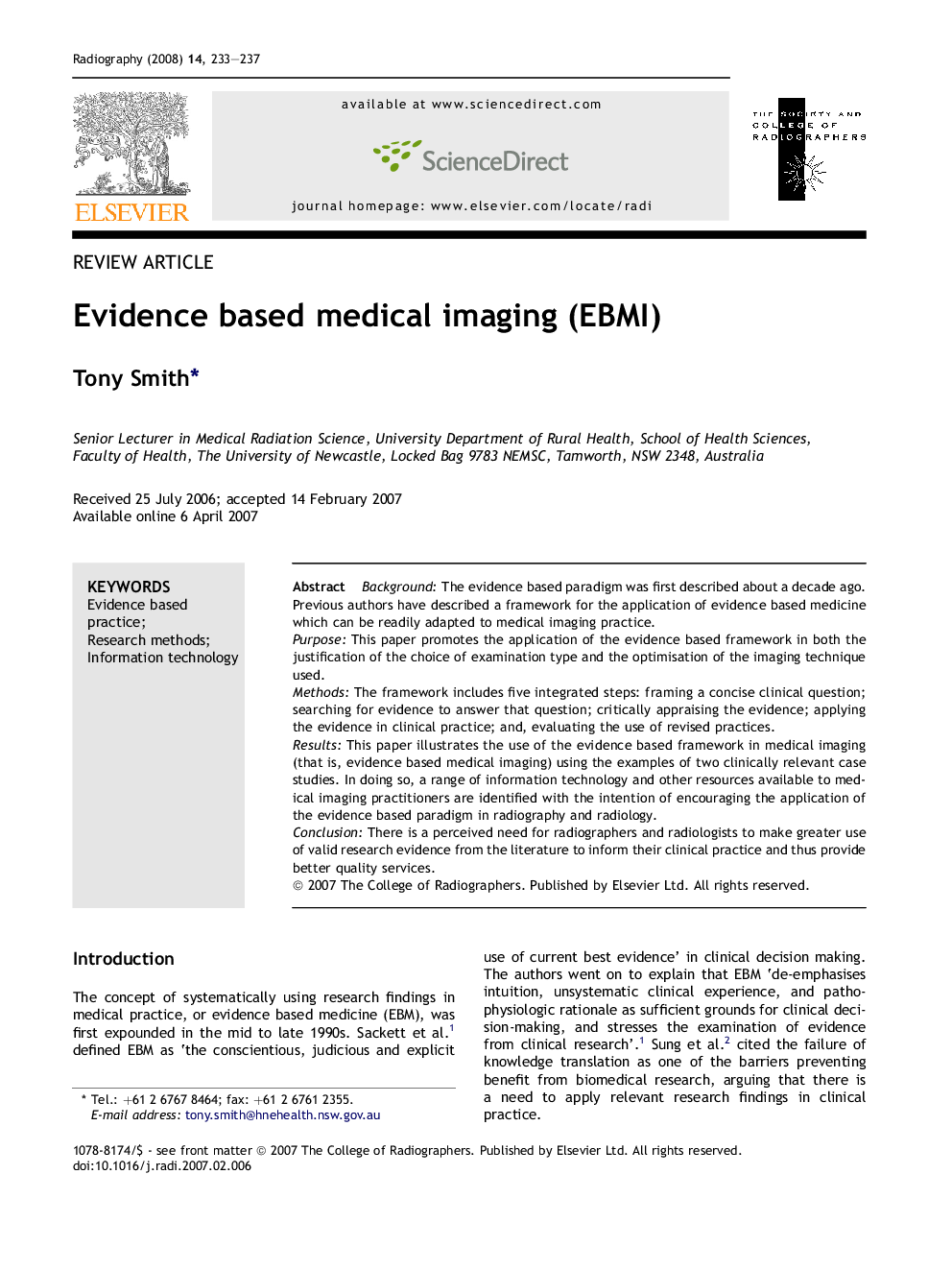 Evidence based medical imaging (EBMI)