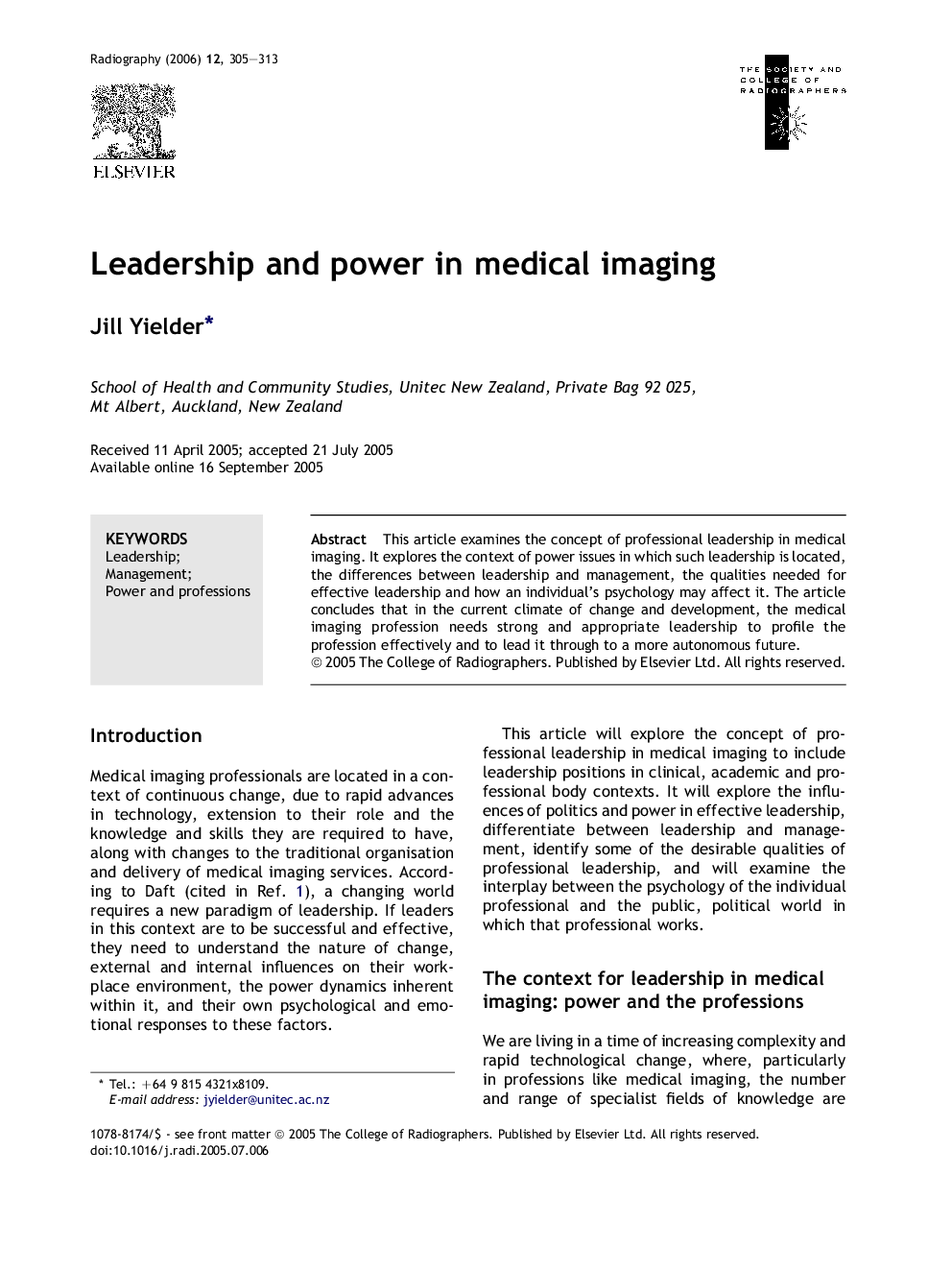 Leadership and power in medical imaging