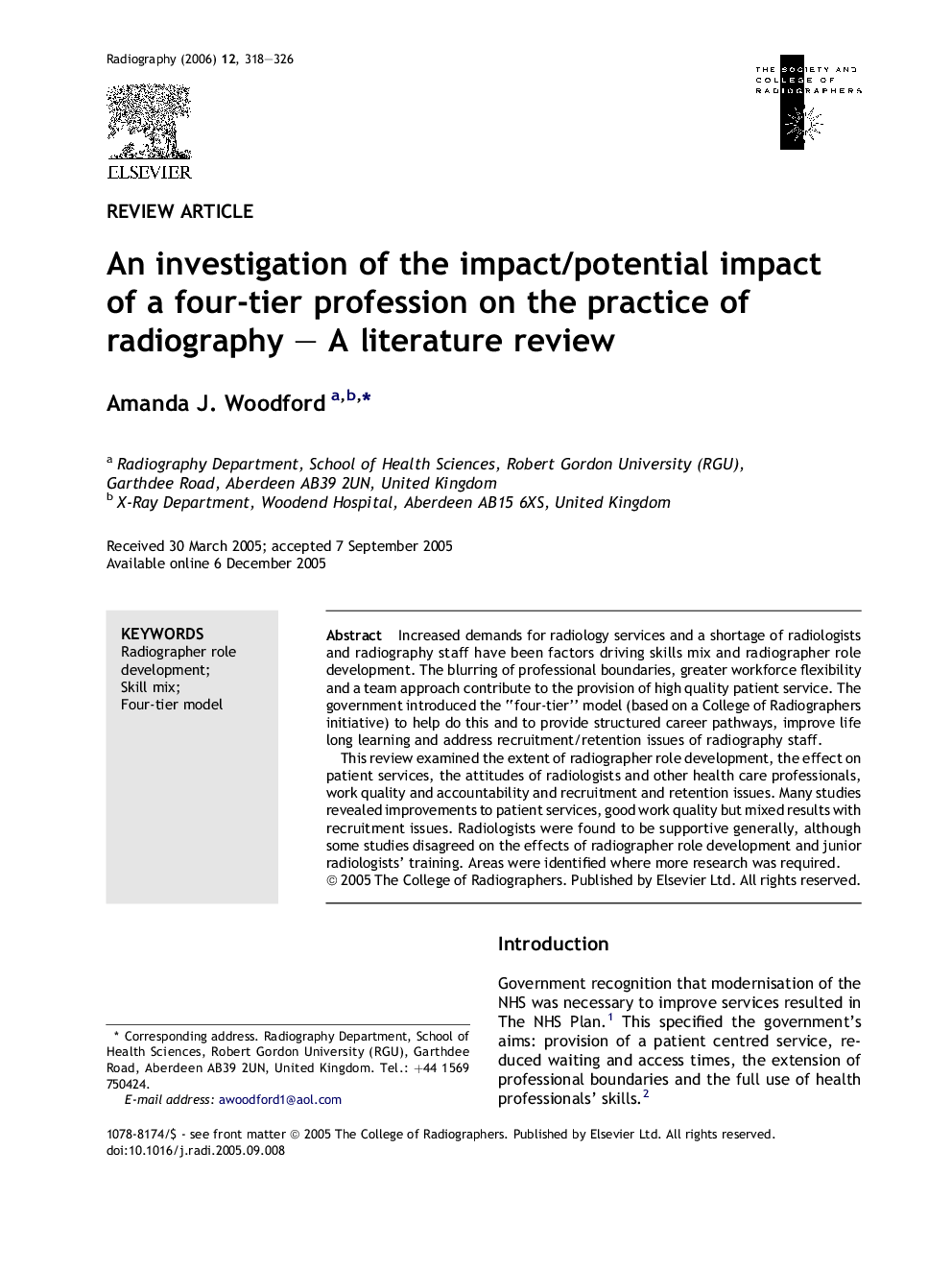 An investigation of the impact/potential impact of a four-tier profession on the practice of radiography – A literature review