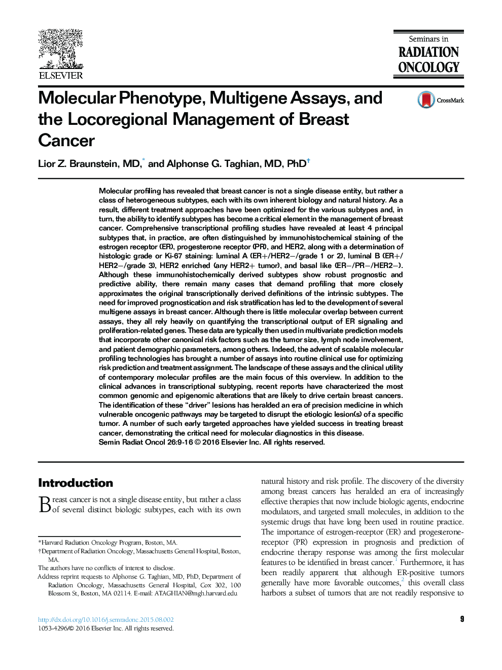 Molecular Phenotype, Multigene Assays, and the Locoregional Management of Breast Cancer 