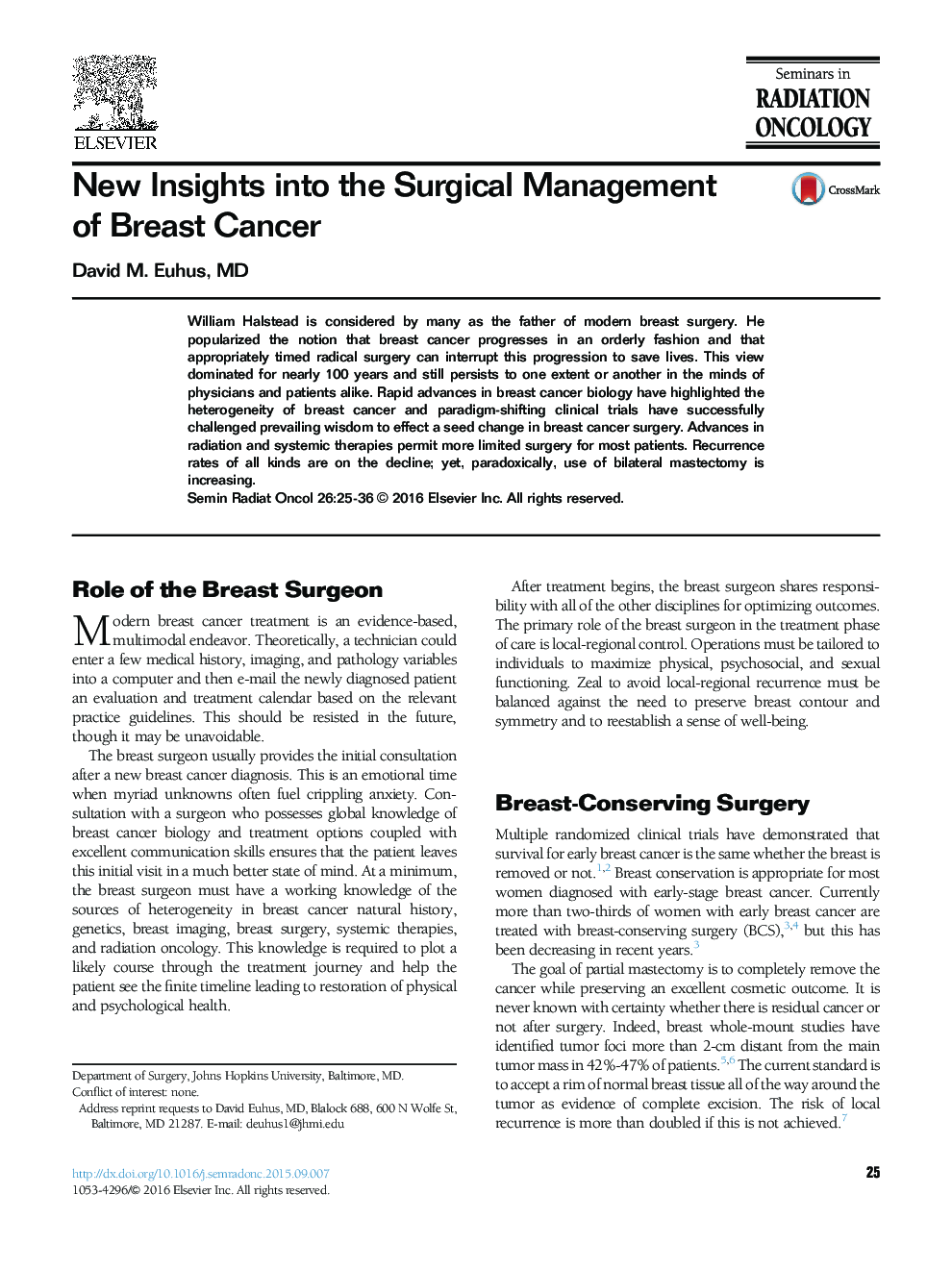 New Insights into the Surgical Management of Breast Cancer 