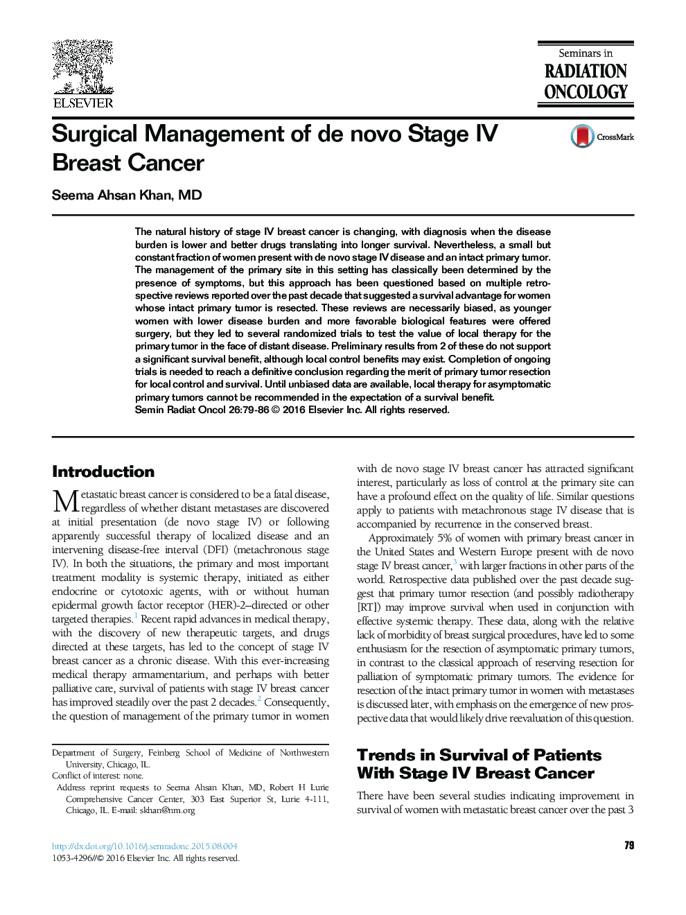 Surgical Management of de novo Stage IV Breast Cancer 