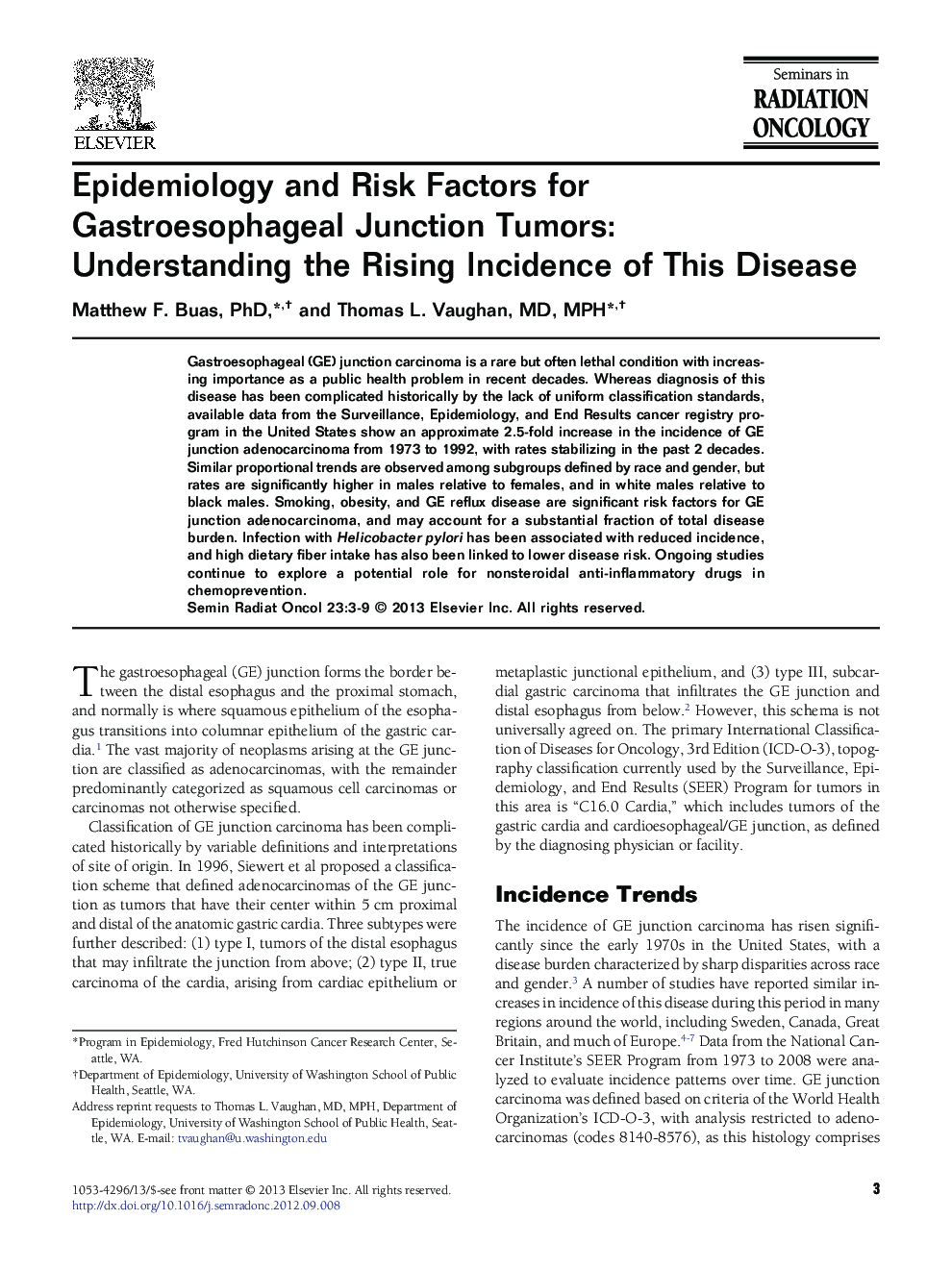 عکس صفحه اول مقاله: Epidemiology and Risk Factors for Gastroesophageal Junction Tumors: Understanding the Rising Incidence of This Disease Epidemiology and Risk Factors for Gastroesophageal Junction Tumors: Understanding the Rising Incidence of This Disease