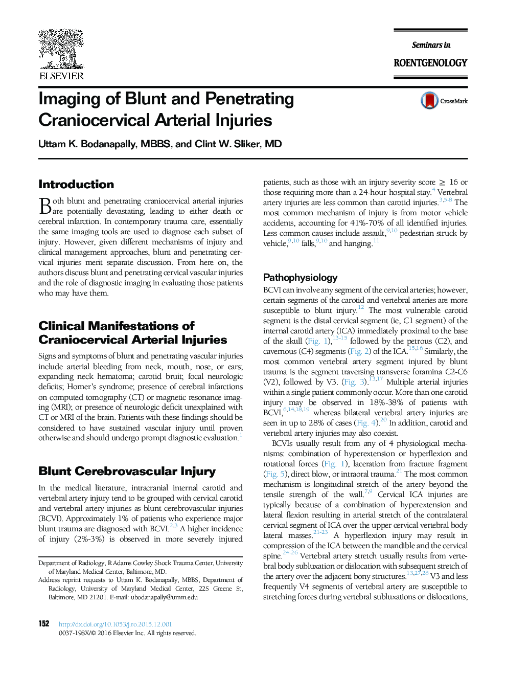 Imaging of Blunt and Penetrating Craniocervical Arterial Injuries