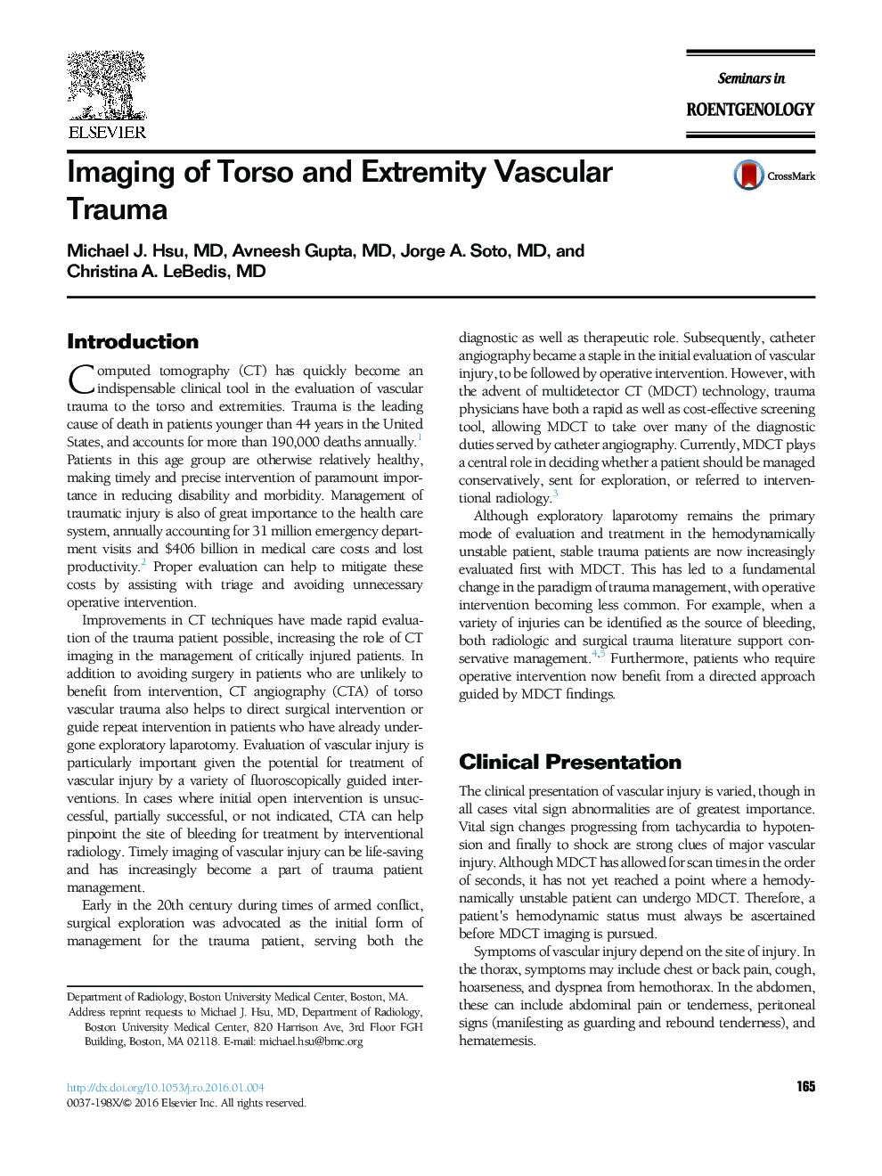Imaging of Torso and Extremity Vascular Trauma