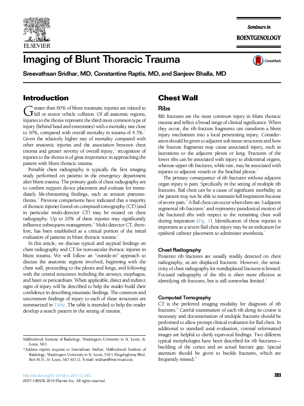 Imaging of Blunt Thoracic Trauma