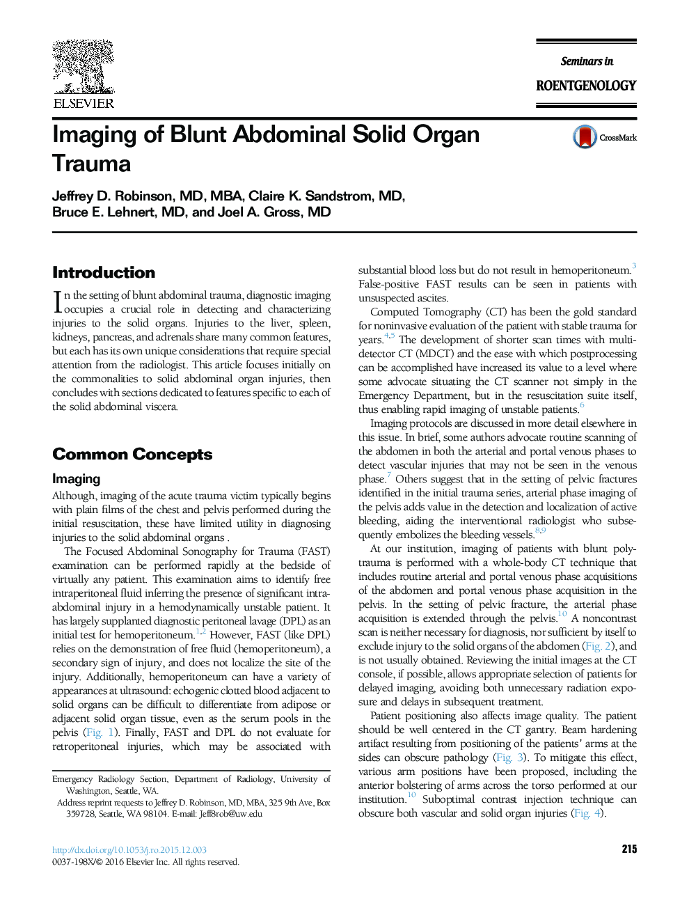 Imaging of Blunt Abdominal Solid Organ Trauma