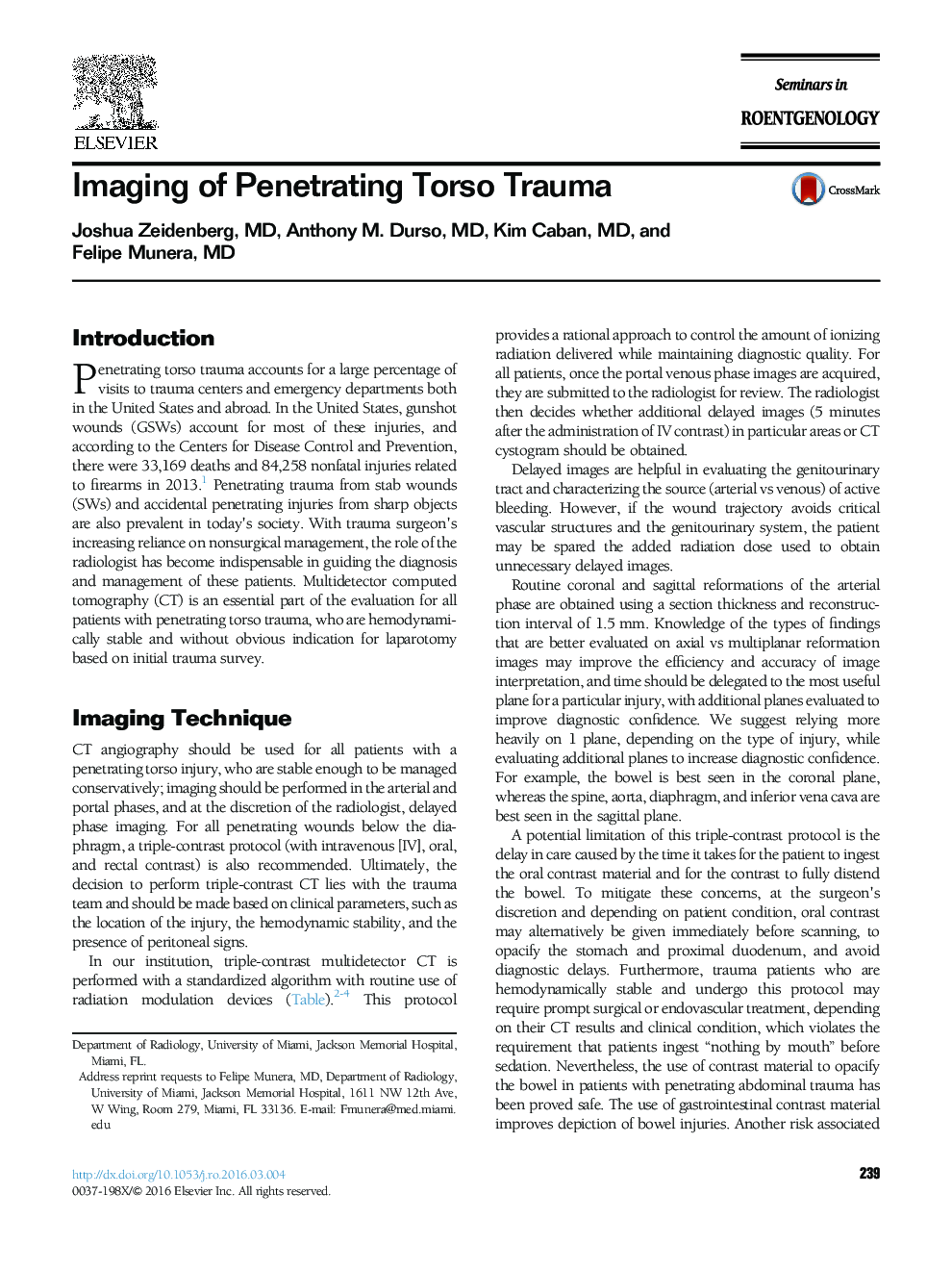 Imaging of Penetrating Torso Trauma