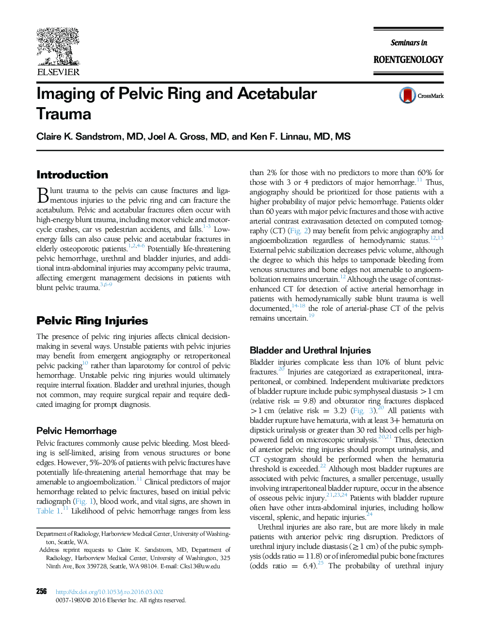 Imaging of Pelvic Ring and Acetabular Trauma