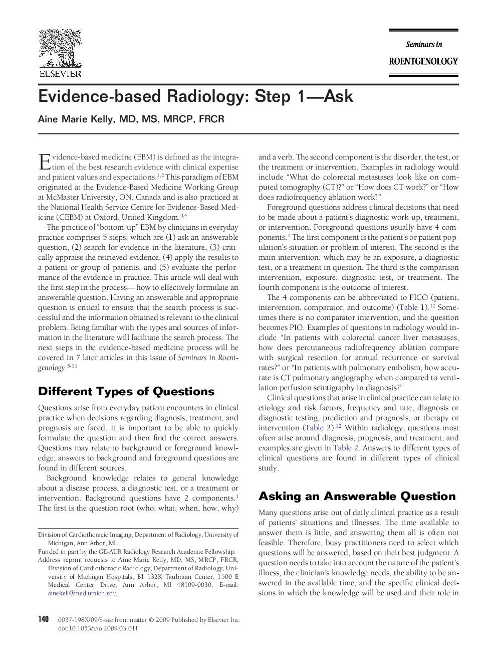 Evidence-based Radiology: Step 1-Ask