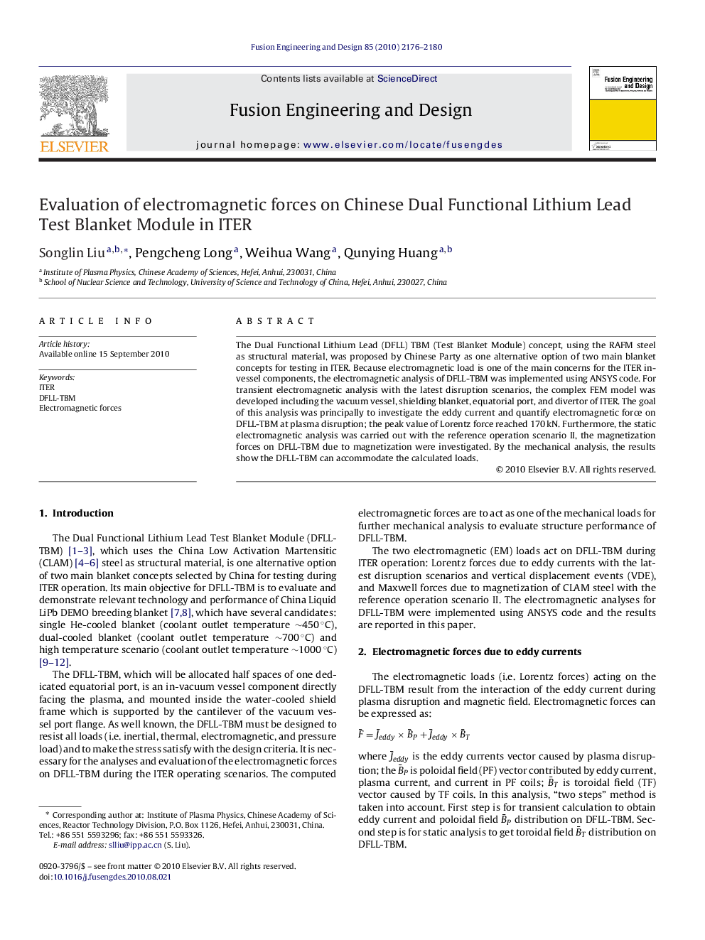 Evaluation of electromagnetic forces on Chinese Dual Functional Lithium Lead Test Blanket Module in ITER