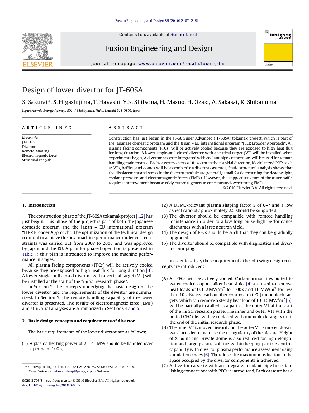 Design of lower divertor for JT-60SA