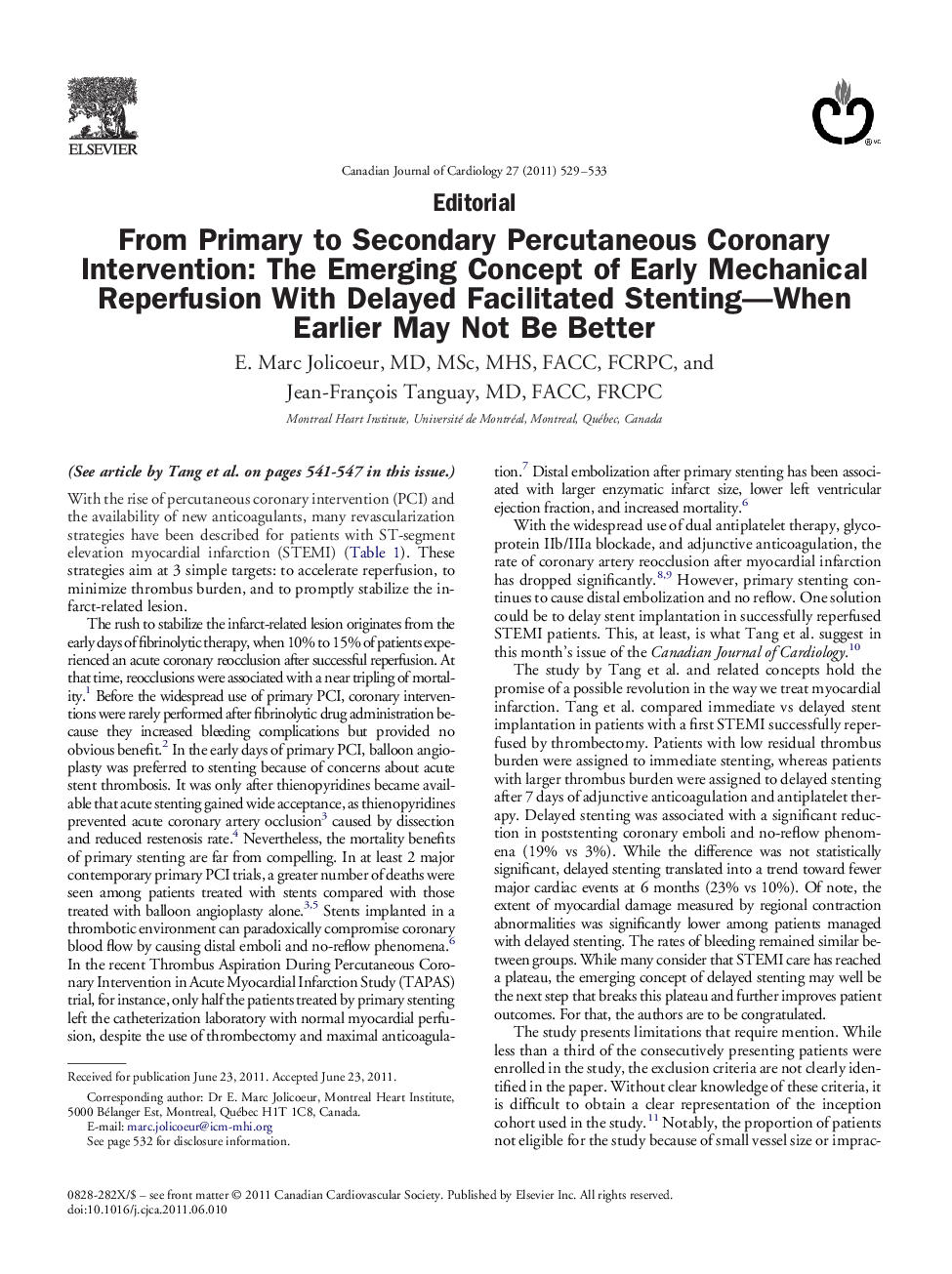 From Primary to Secondary Percutaneous Coronary Intervention: The Emerging Concept of Early Mechanical Reperfusion With Delayed Facilitated Stenting-When Earlier May Not Be Better